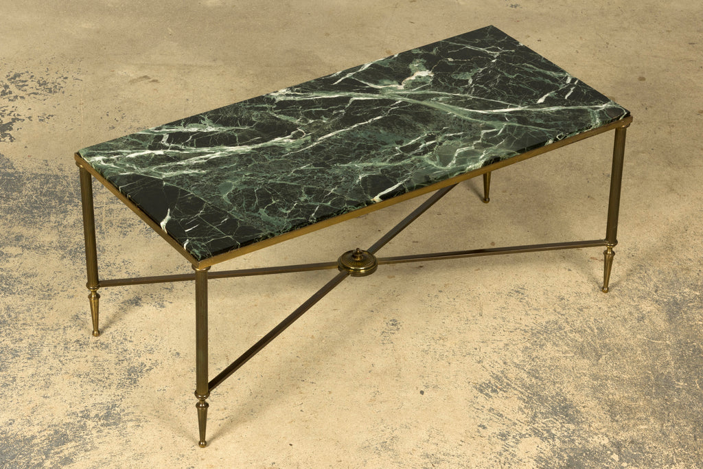 Mid-20th Century French Maison Jansen Style Brass and Green Marble Coffee Table