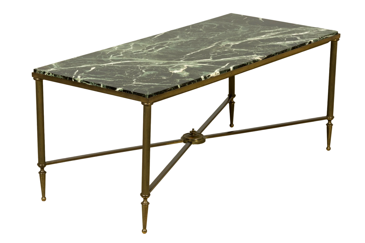 Mid-20th Century French Maison Jansen Style Brass and Green Marble Coffee Table
