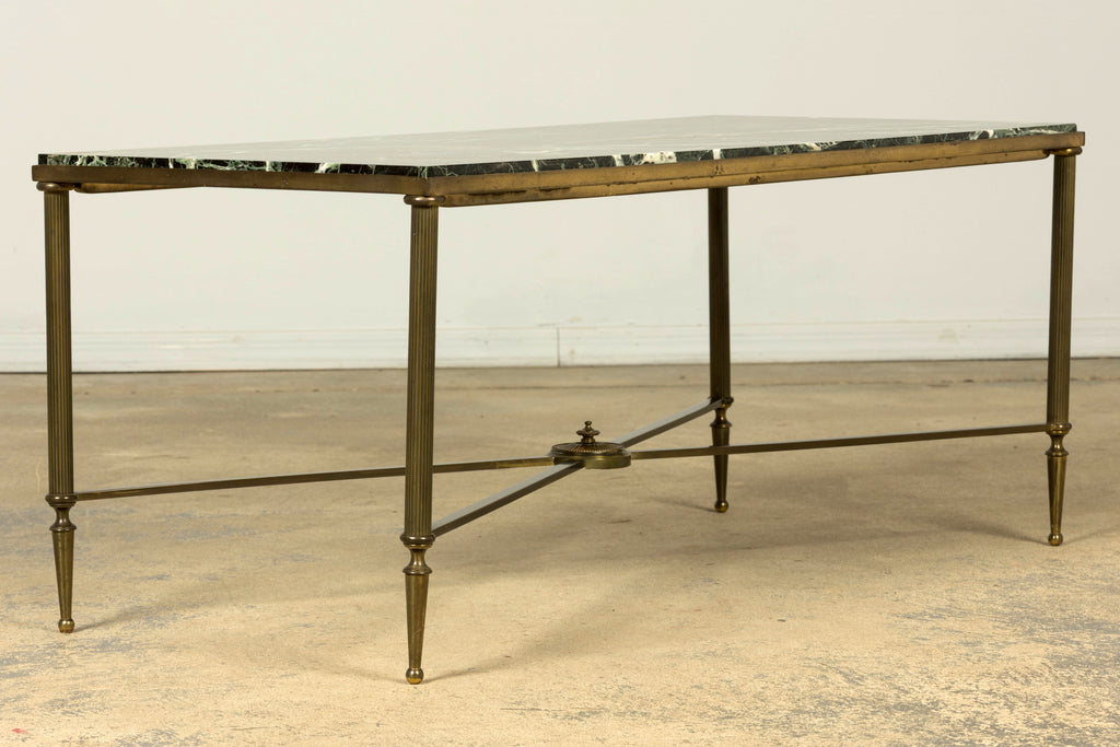Mid-20th Century French Maison Jansen Style Brass and Green Marble Coffee Table