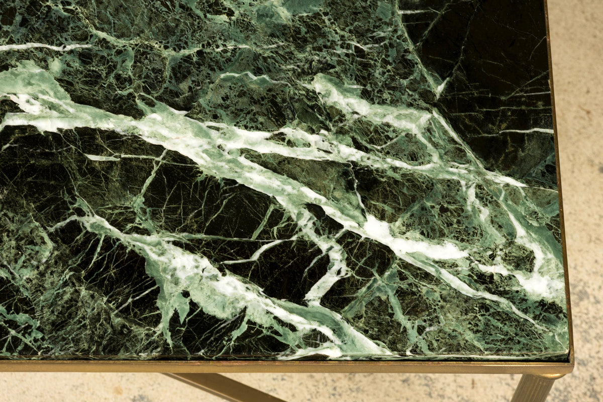 Mid-20th Century French Maison Jansen Style Brass and Green Marble Coffee Table