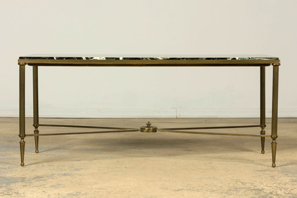 Mid-20th Century French Maison Jansen Style Brass and Green Marble Coffee Table