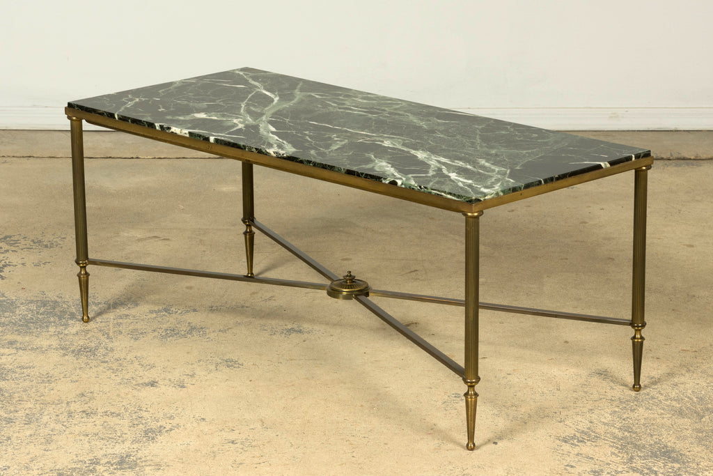 Mid-20th Century French Maison Jansen Style Brass and Green Marble Coffee Table