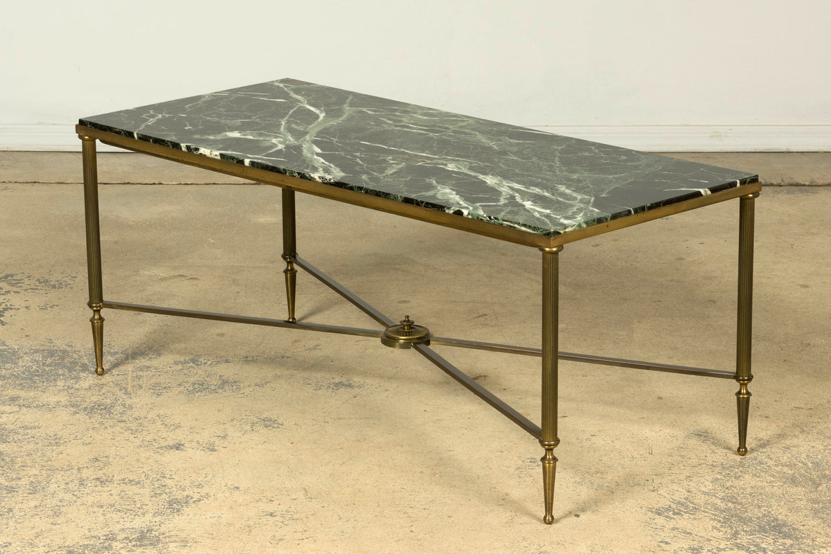Mid-20th Century French Maison Jansen Style Brass and Green Marble Coffee Table