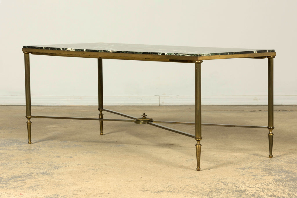 Mid-20th Century French Maison Jansen Style Brass and Green Marble Coffee Table
