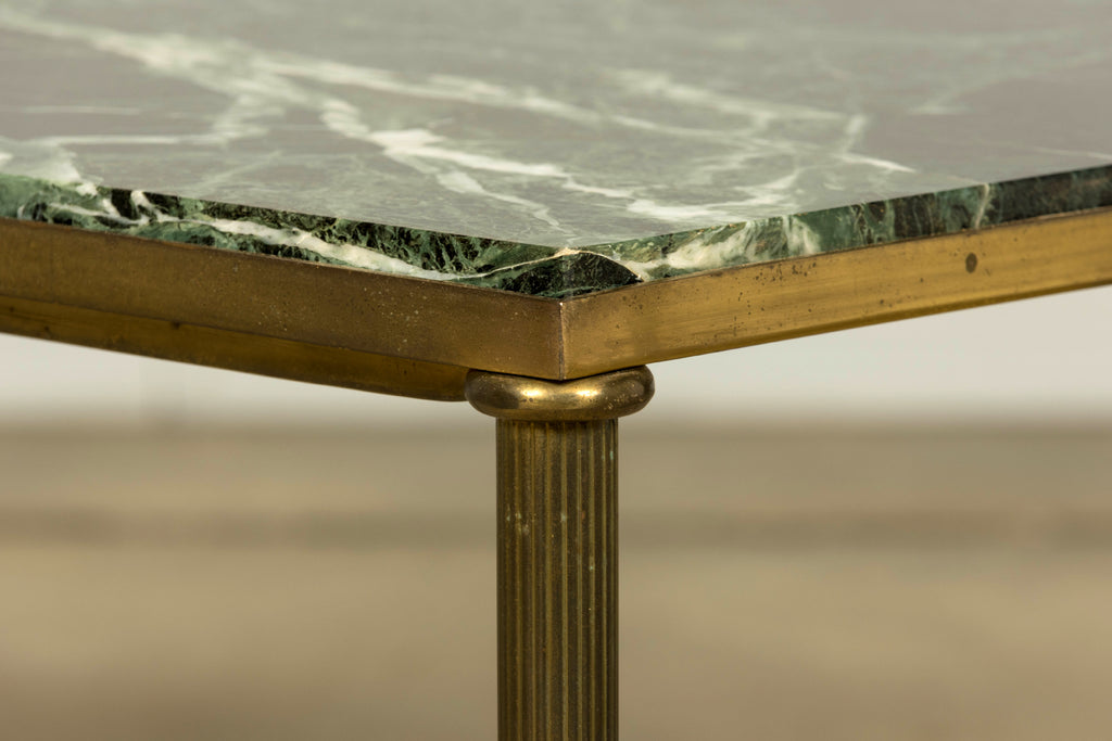 Mid-20th Century French Maison Jansen Style Brass and Green Marble Coffee Table