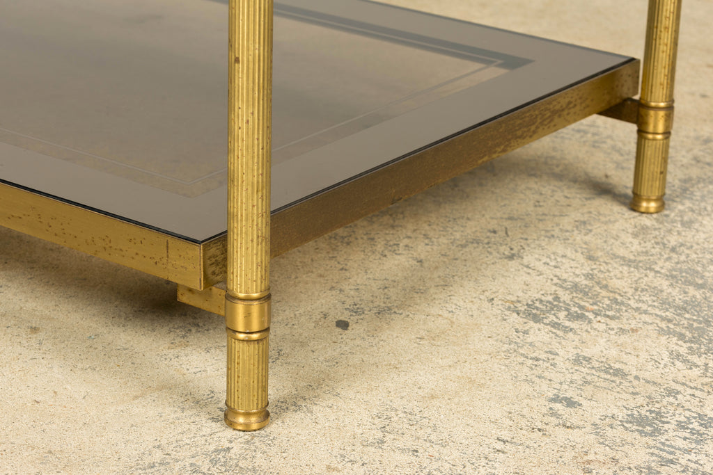 Mid-20th Century French Neoclassical Brass and Smoked Glass Coffee Table