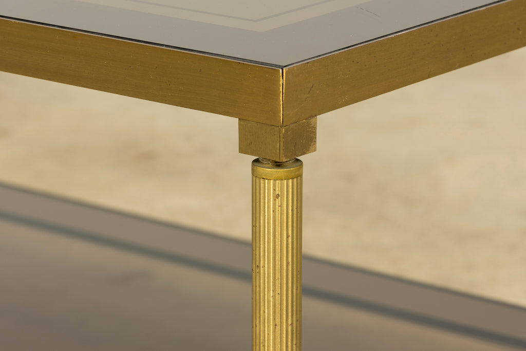 Mid-20th Century French Neoclassical Brass and Smoked Glass Coffee Table