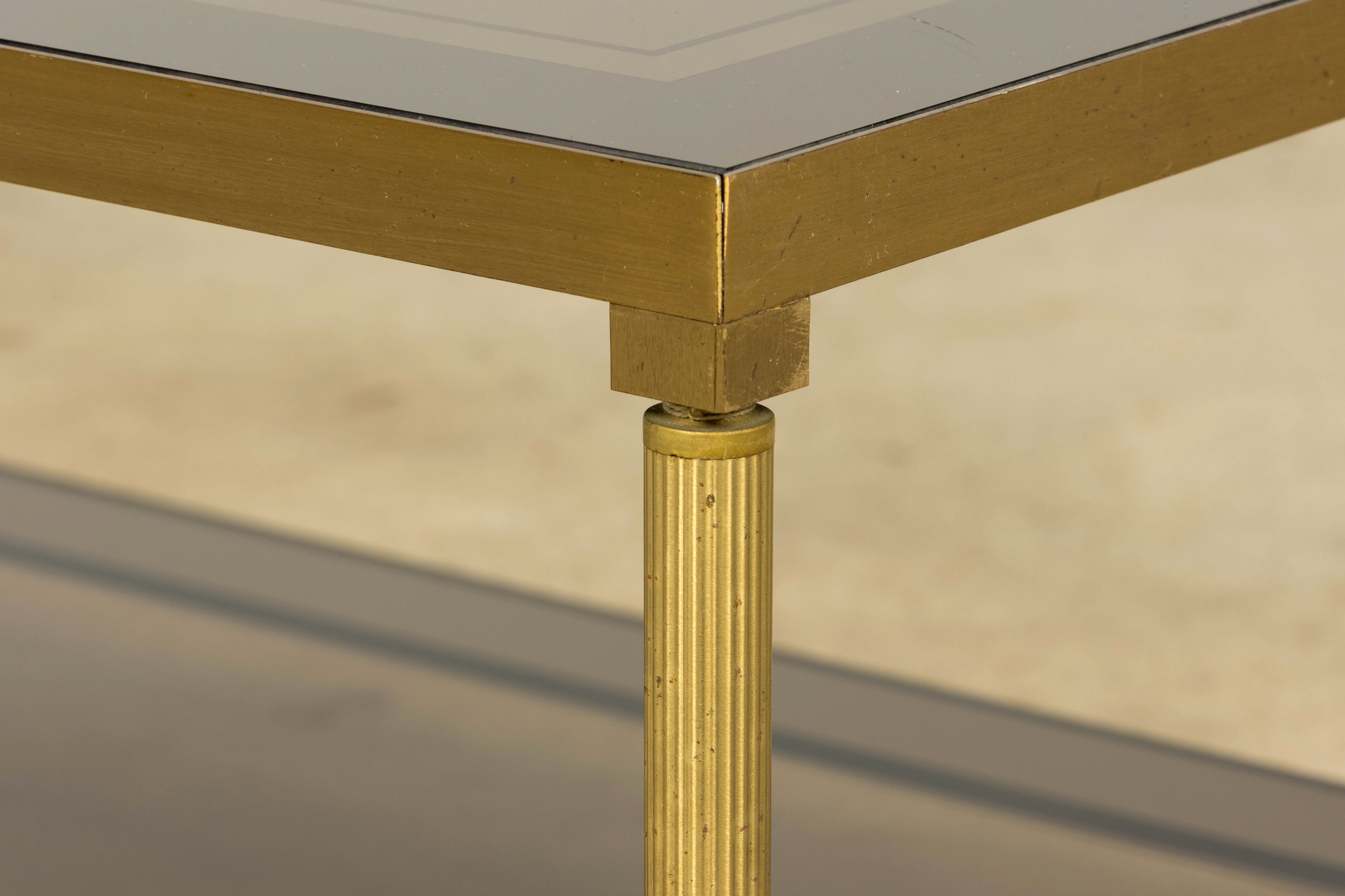Mid-20th Century French Neoclassical Brass and Smoked Glass Coffee Table