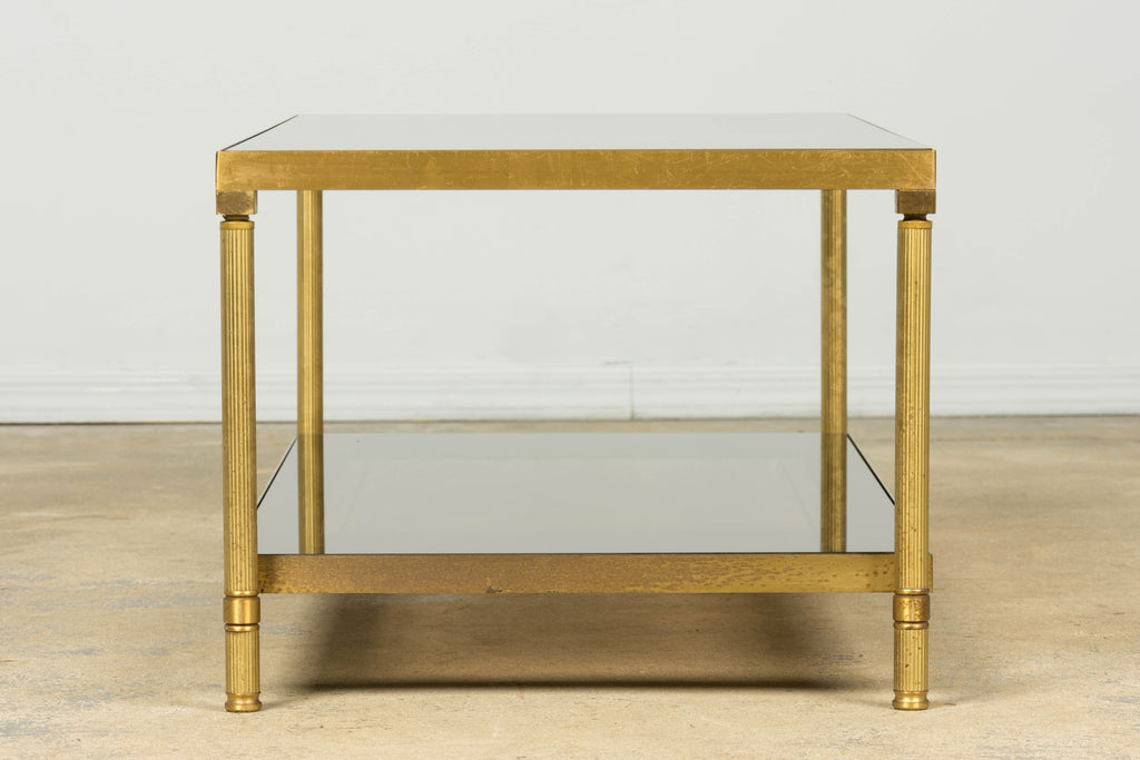 Mid-20th Century French Neoclassical Brass and Smoked Glass Coffee Table