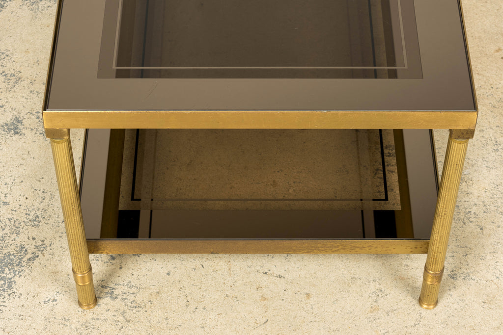 Mid-20th Century French Neoclassical Brass and Smoked Glass Coffee Table