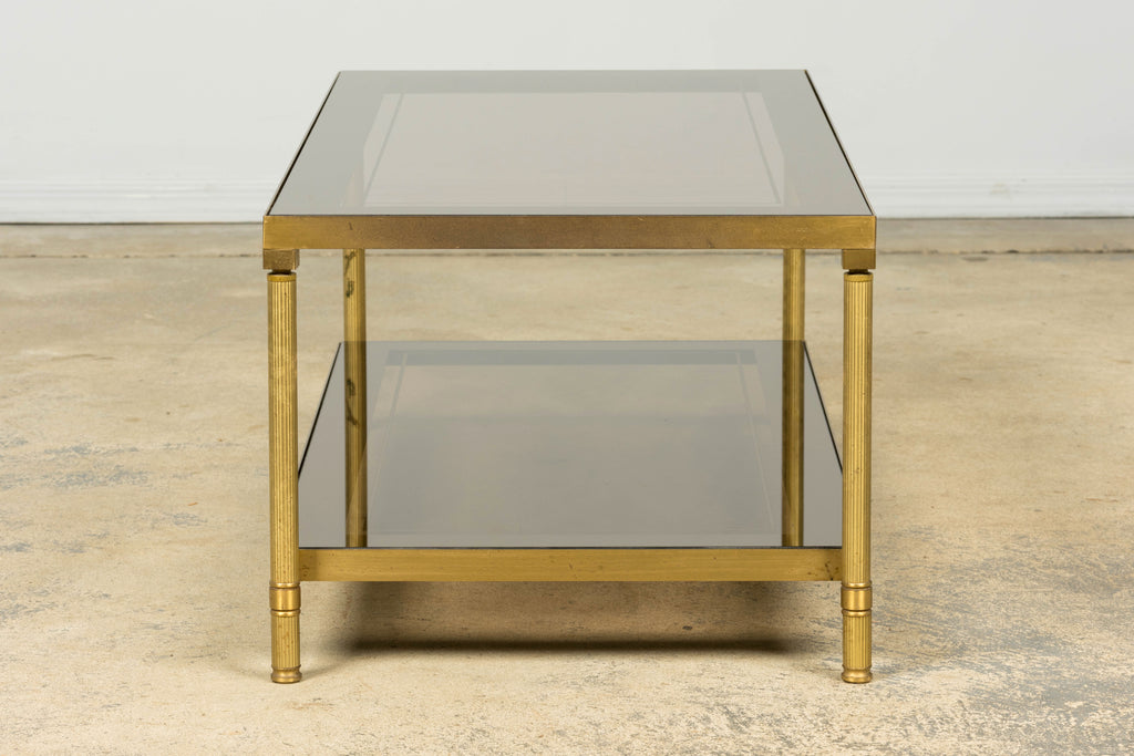 Mid-20th Century French Neoclassical Brass and Smoked Glass Coffee Table