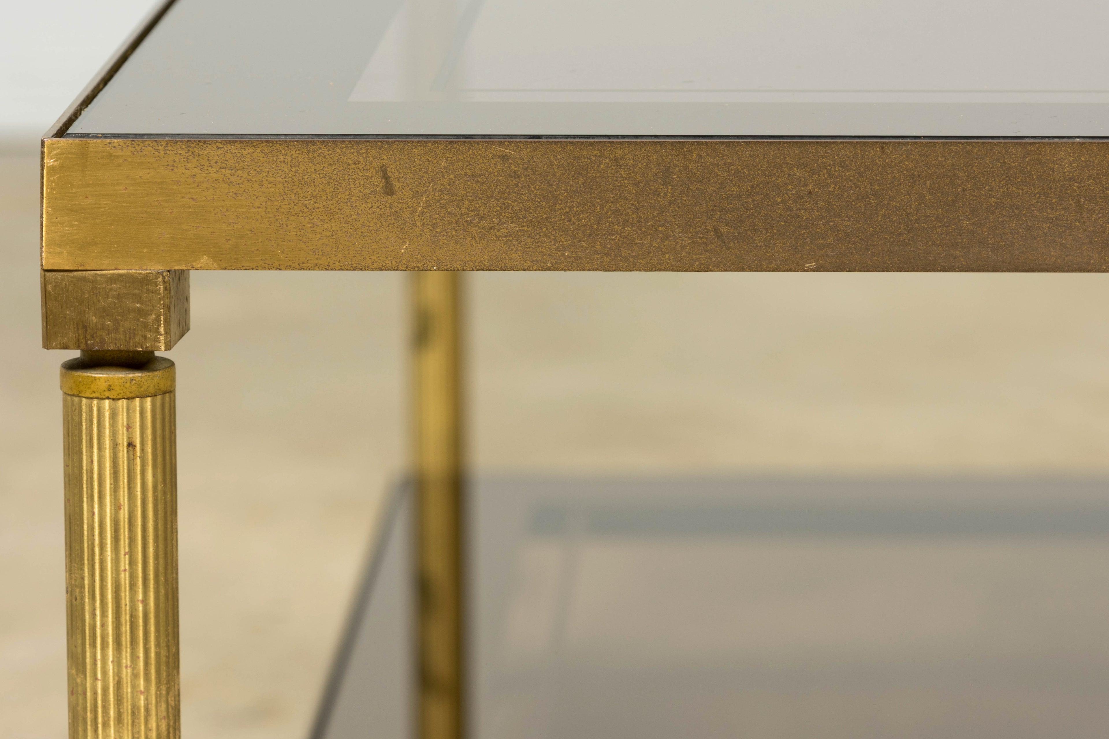 Mid-20th Century French Neoclassical Brass and Smoked Glass Coffee Table