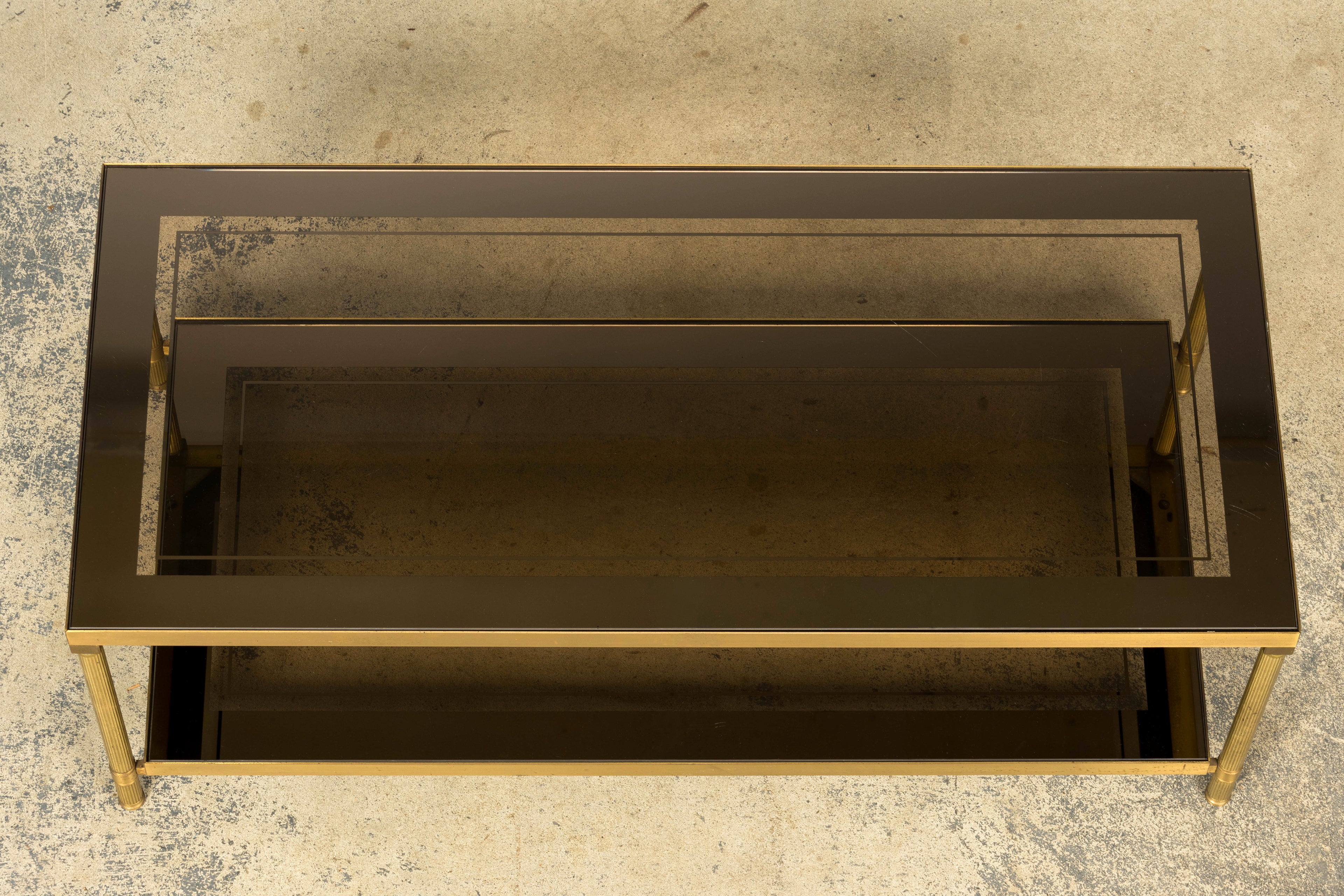 Mid-20th Century French Neoclassical Brass and Smoked Glass Coffee Table