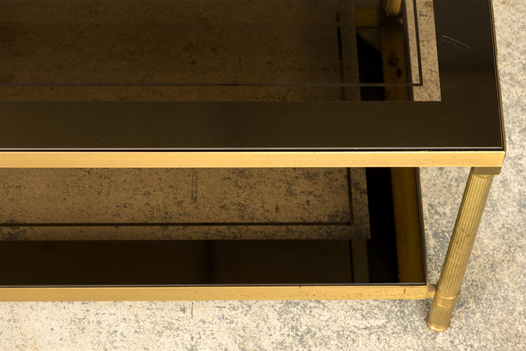 Mid-20th Century French Neoclassical Brass and Smoked Glass Coffee Table