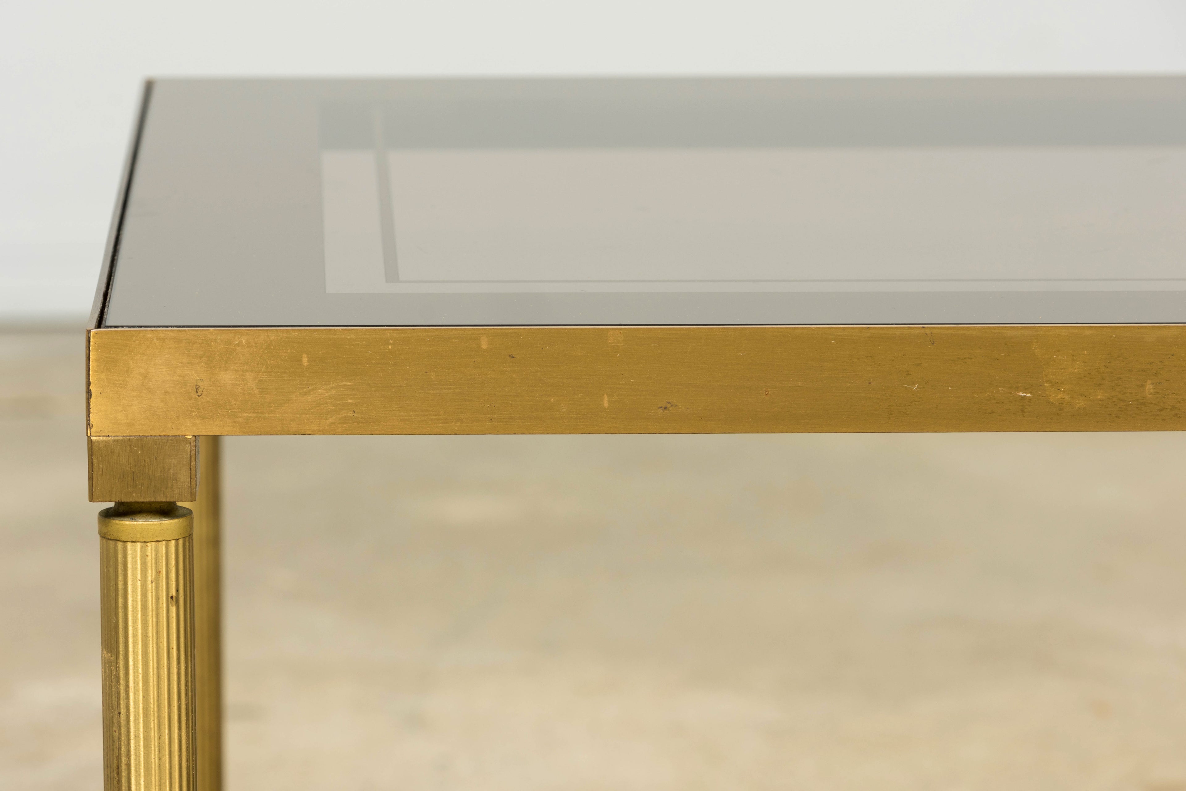 Mid-20th Century French Neoclassical Brass and Smoked Glass Coffee Table