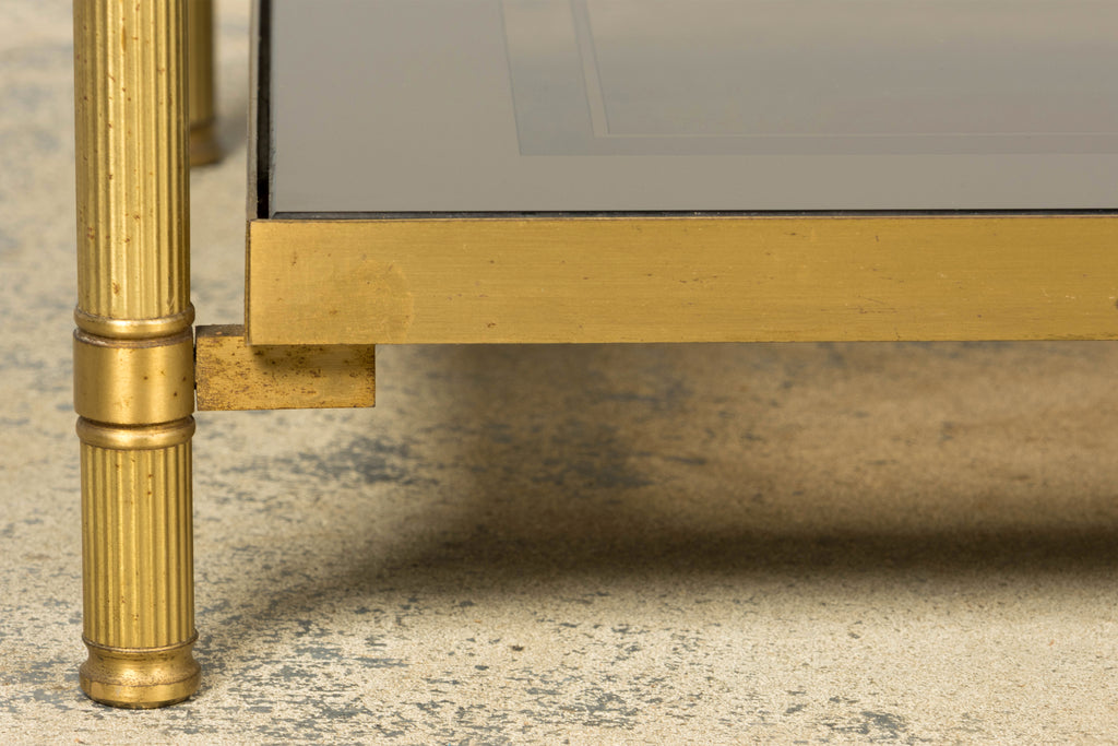 Mid-20th Century French Neoclassical Brass and Smoked Glass Coffee Table