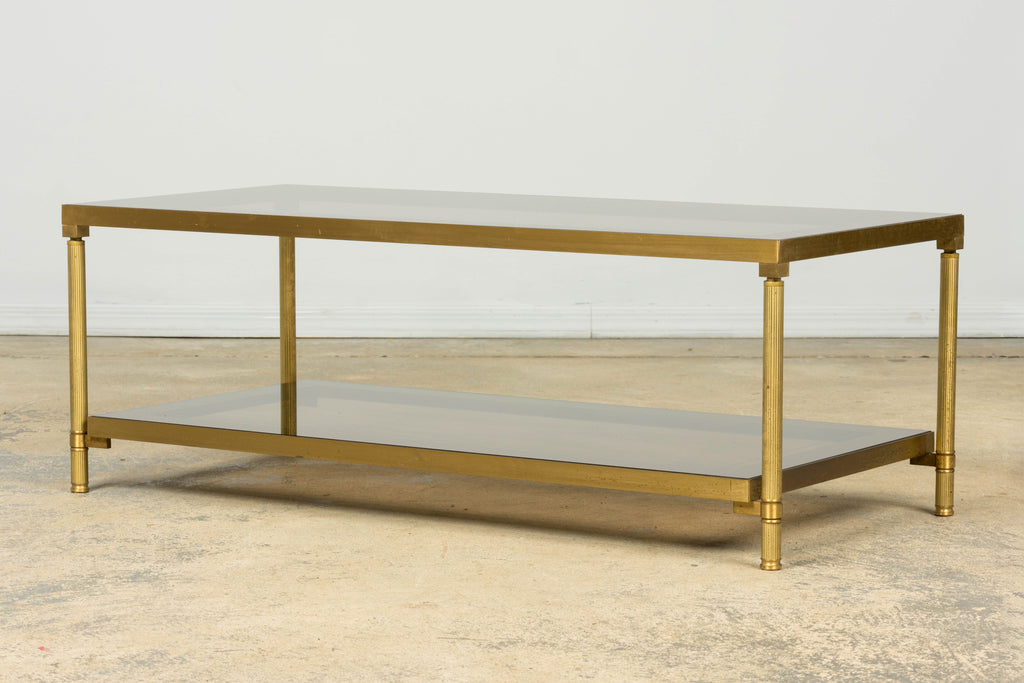 Mid-20th Century French Neoclassical Brass and Smoked Glass Coffee Table