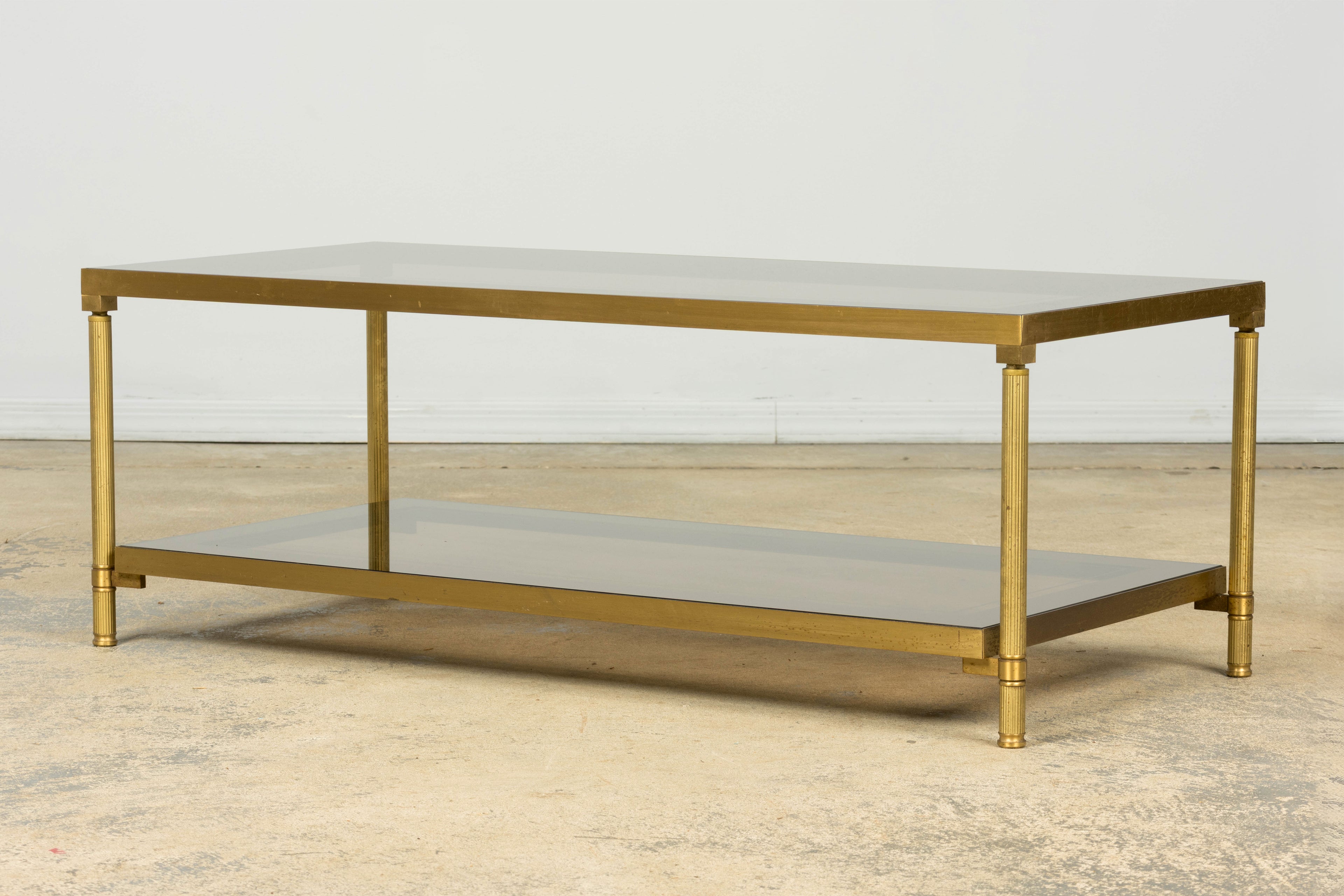 Mid-20th Century French Neoclassical Brass and Smoked Glass Coffee Table