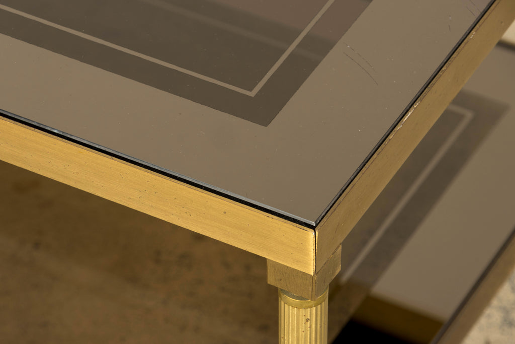 Mid-20th Century French Neoclassical Brass and Smoked Glass Coffee Table