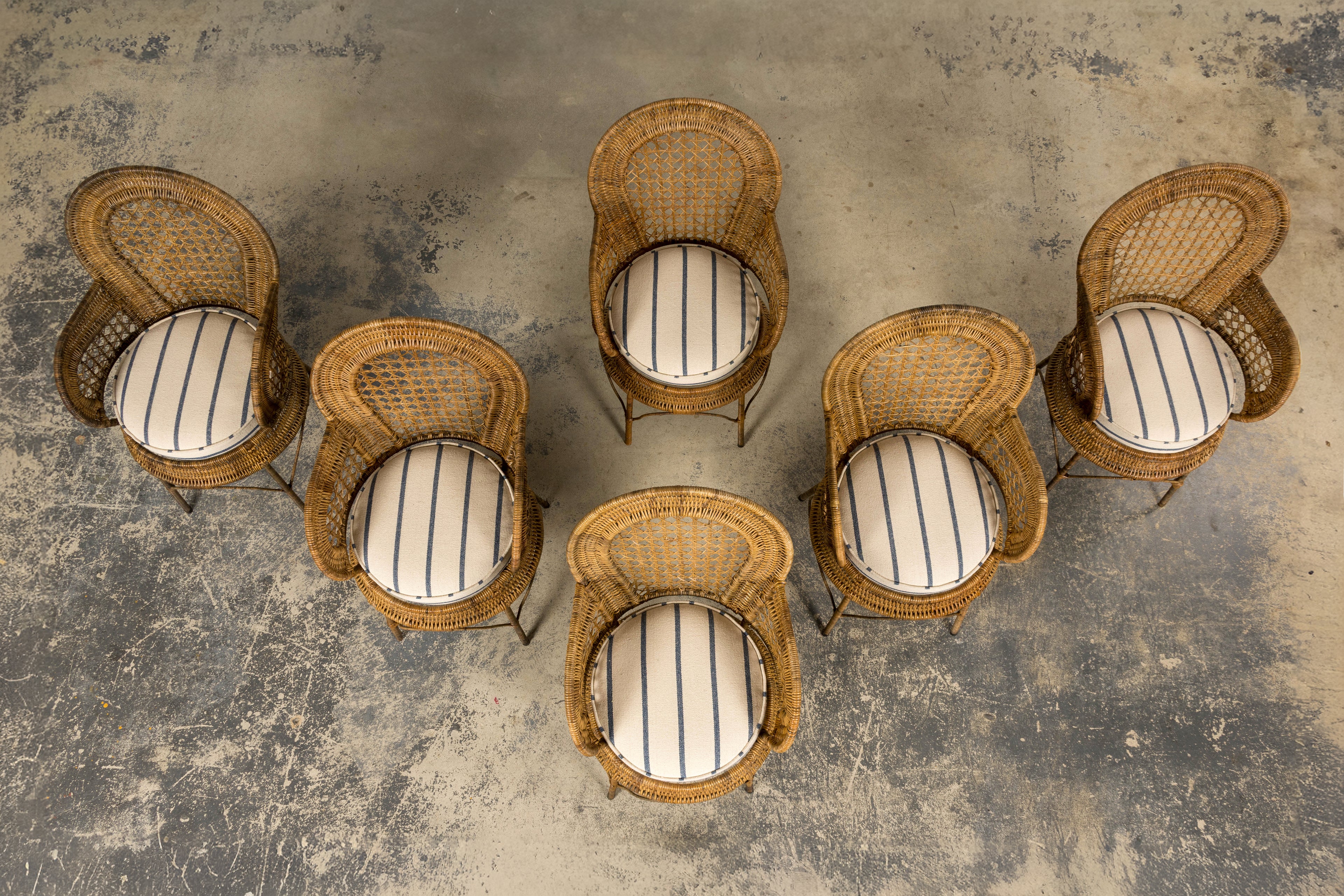 Set of Six Mid 20th Century French Riviera Rattan Armchairs, Provence