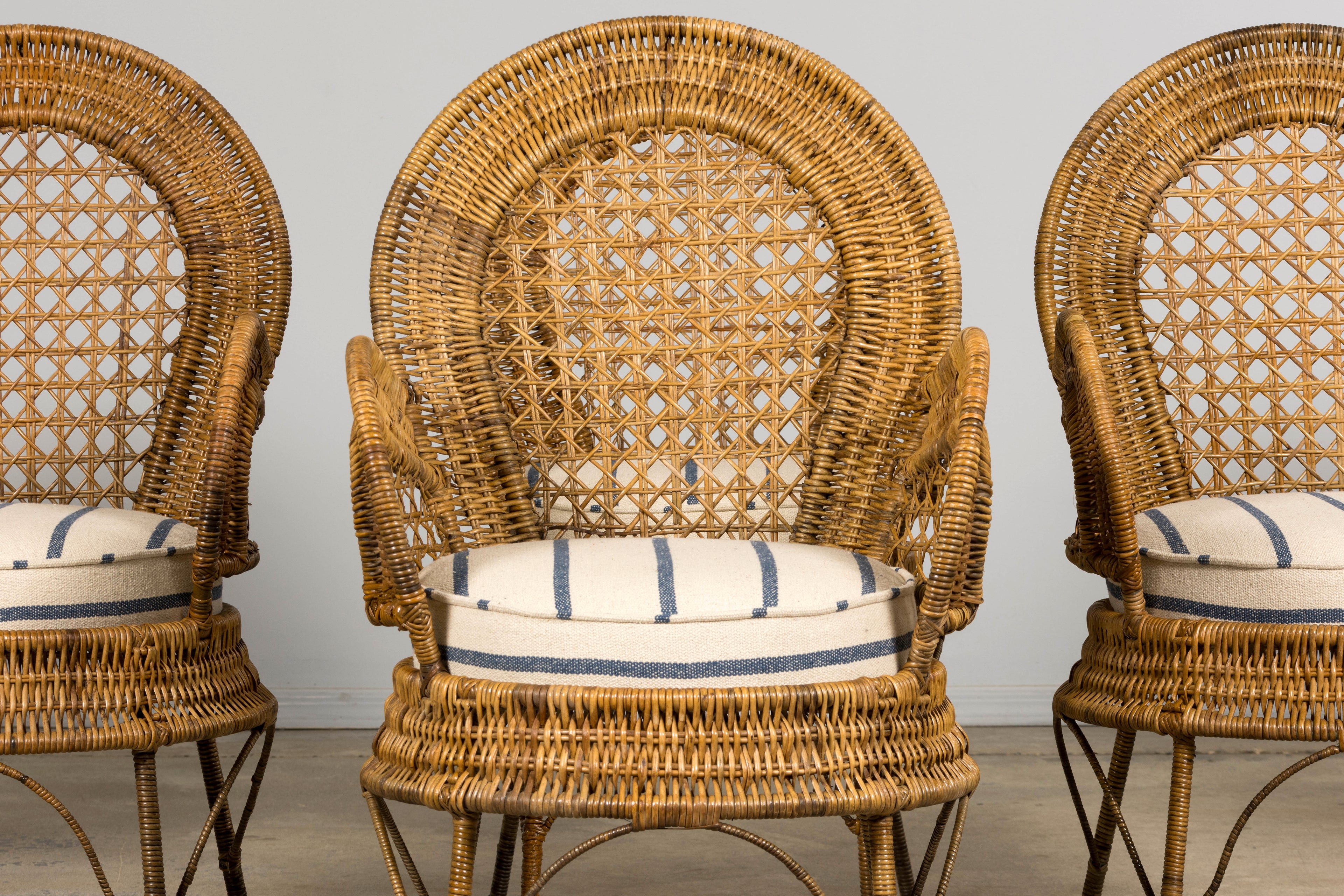 Set of Six Mid 20th Century French Riviera Rattan Armchairs, Provence