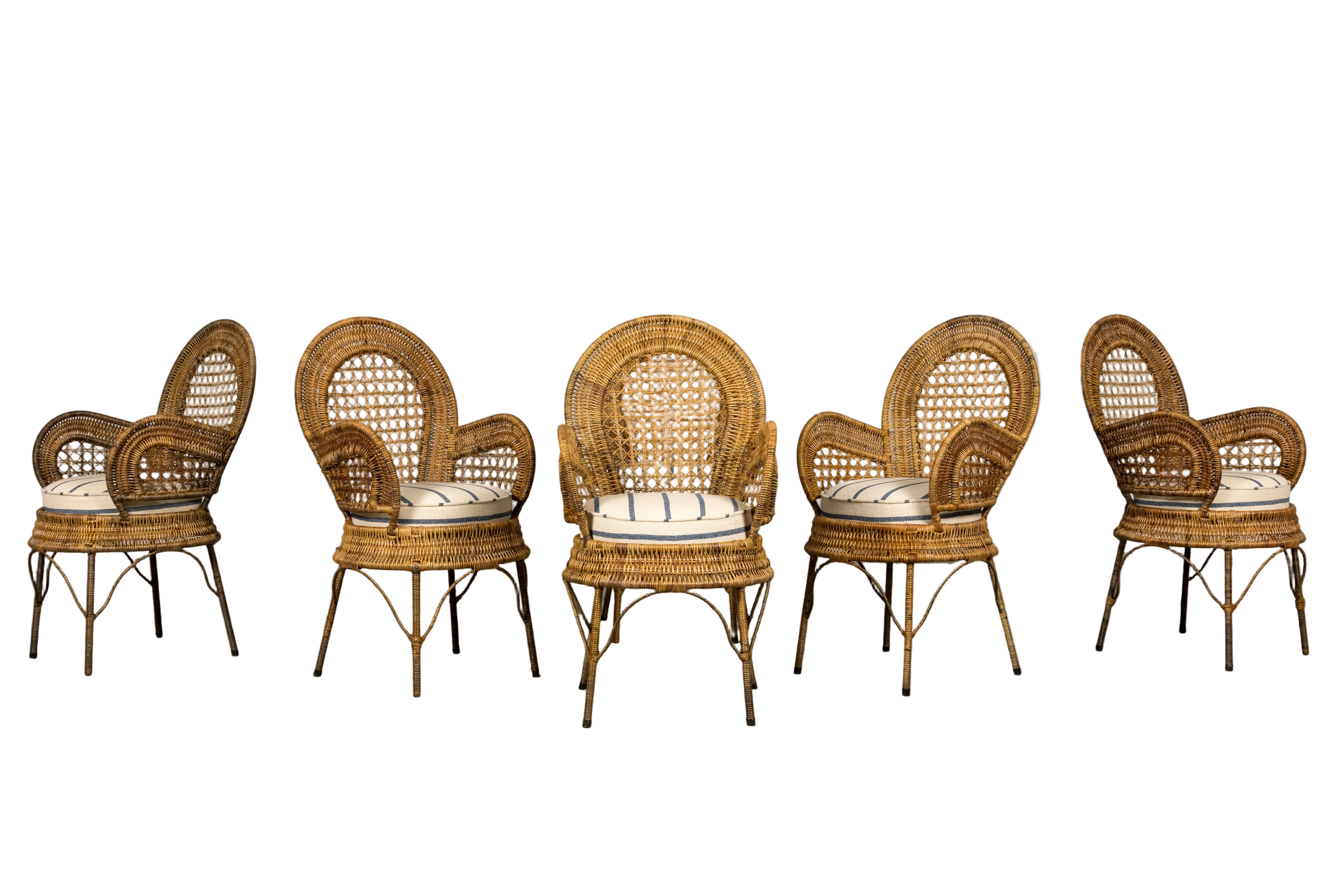 Set of Six Mid 20th Century French Riviera Rattan Armchairs, Provence