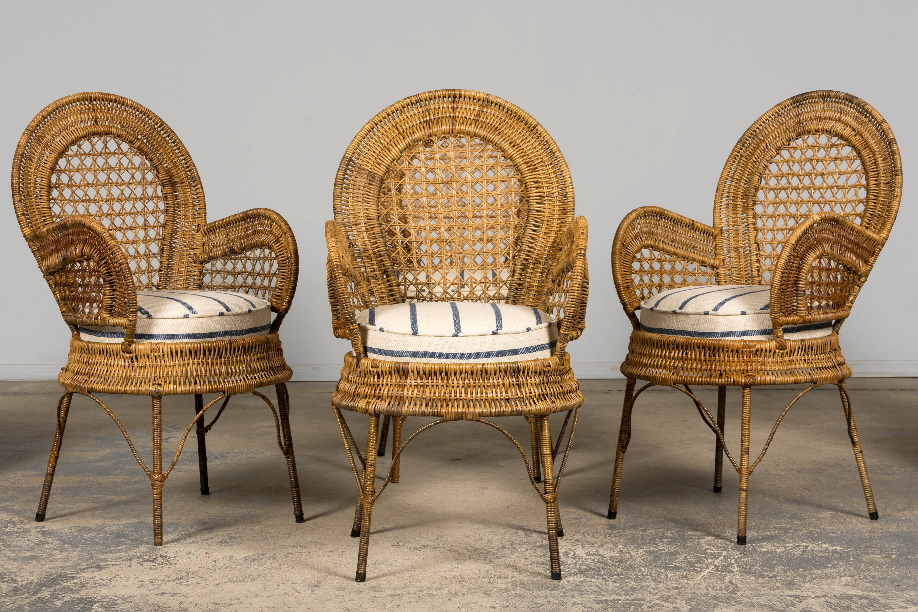 Set of Six Mid 20th Century French Riviera Rattan Armchairs, Provence