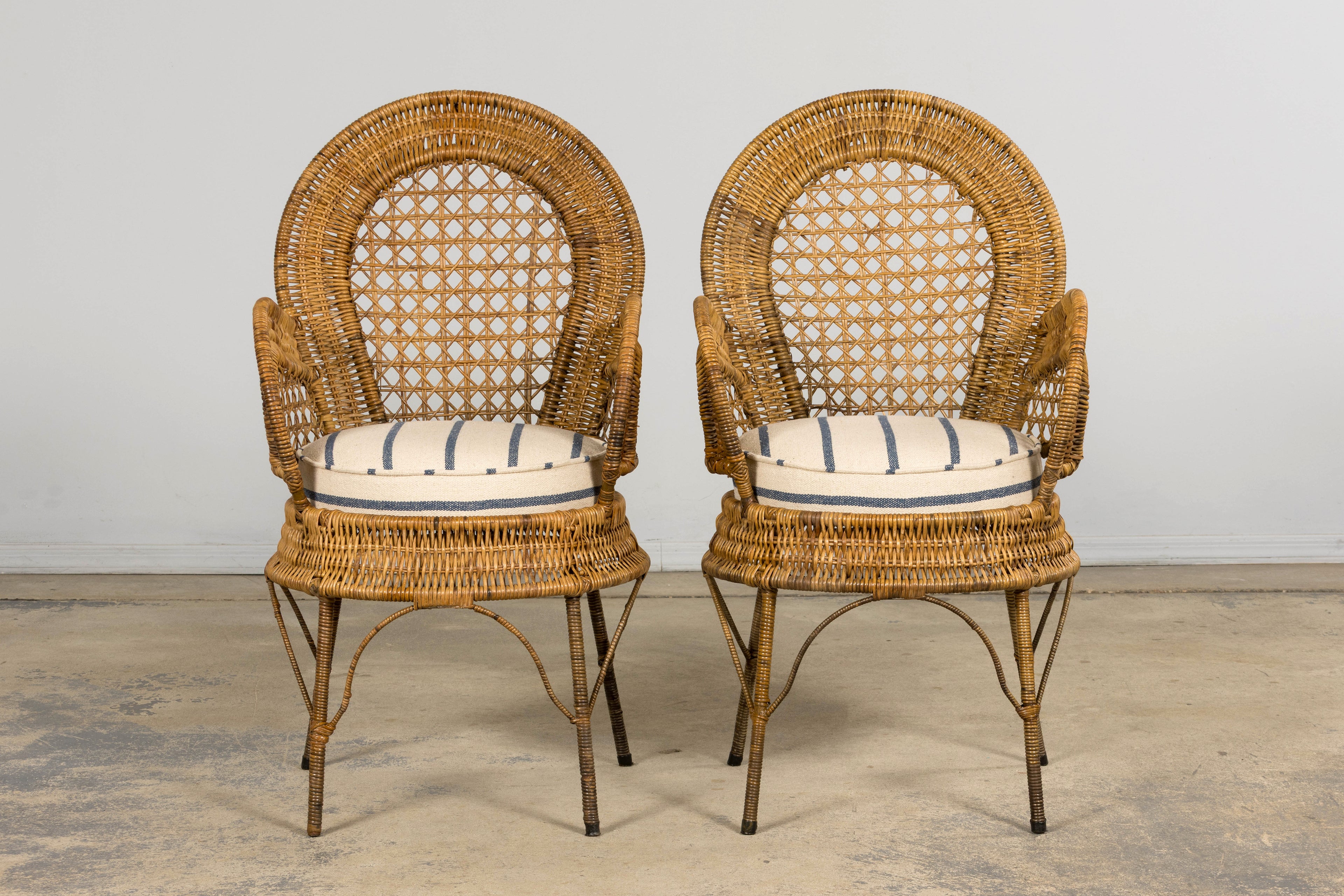 Set of Six Mid 20th Century French Riviera Rattan Armchairs, Provence