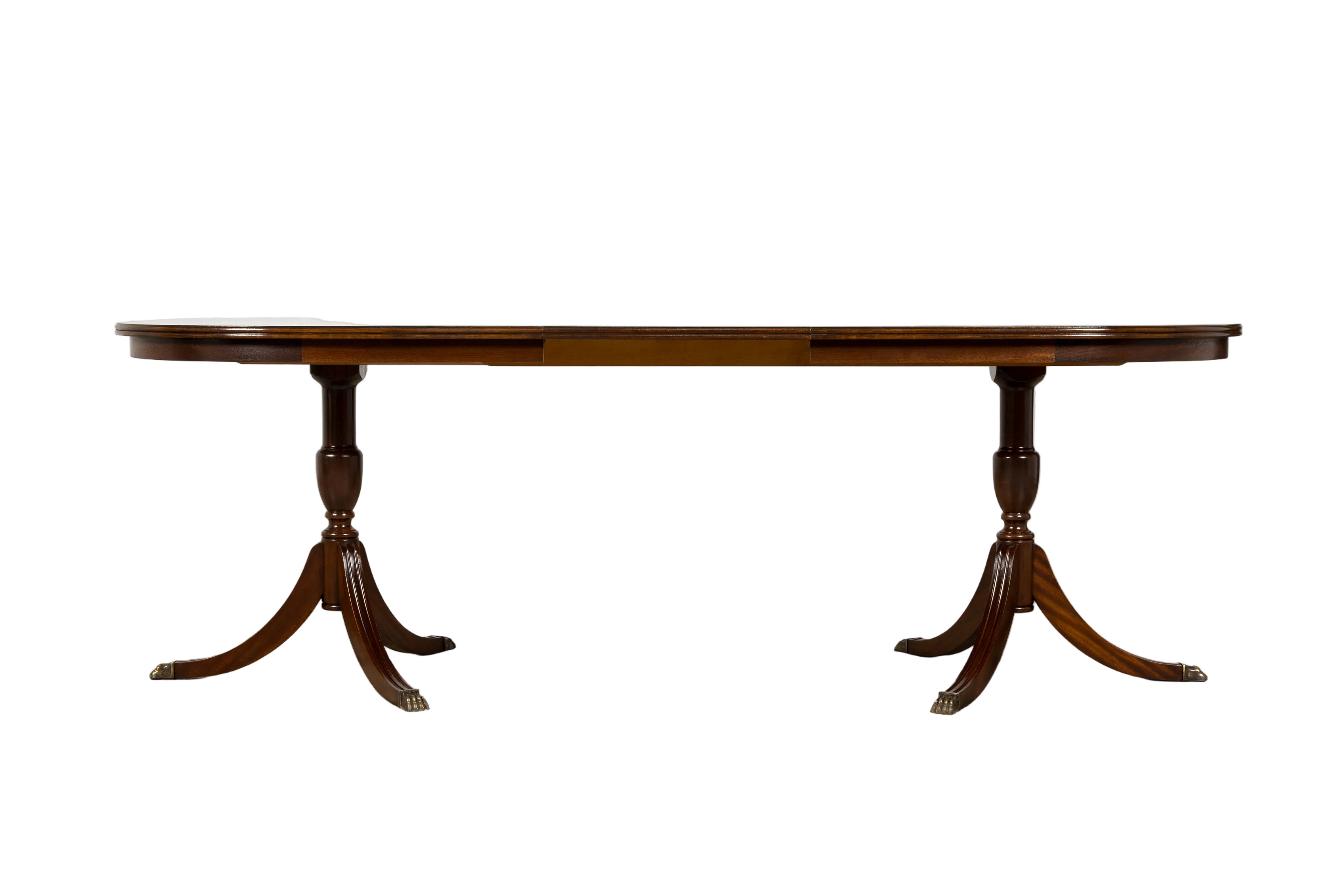 Mid-Century English Georgian Style Mahogany Double Pedestal Extendable Dining Table