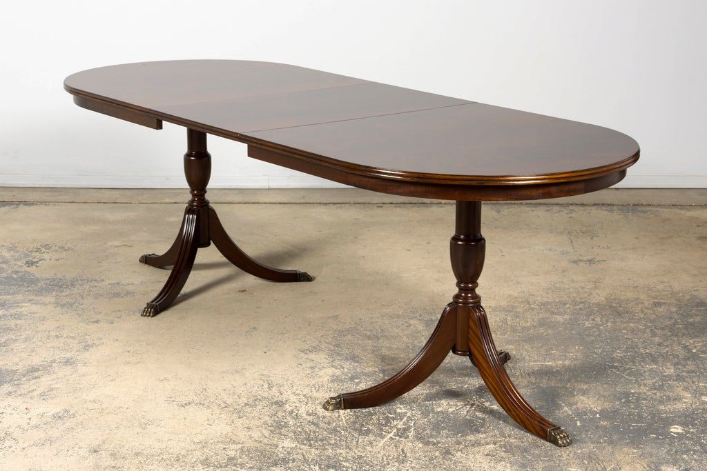 Mid-Century English Georgian Style Mahogany Double Pedestal Extendable Dining Table