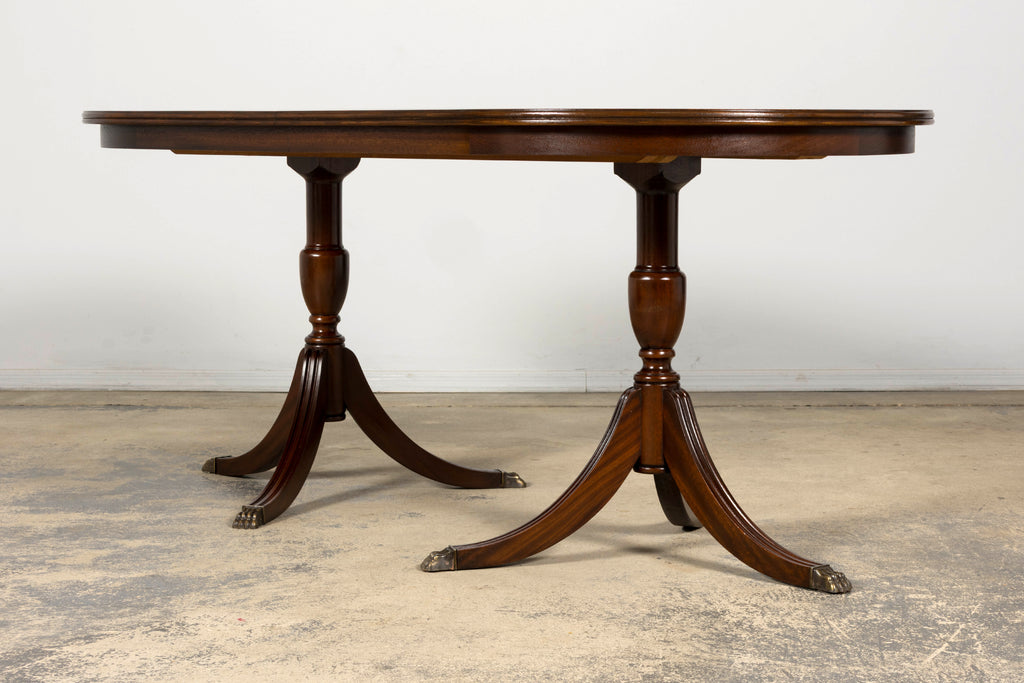 Mid-Century English Georgian Style Mahogany Double Pedestal Extendable Dining Table