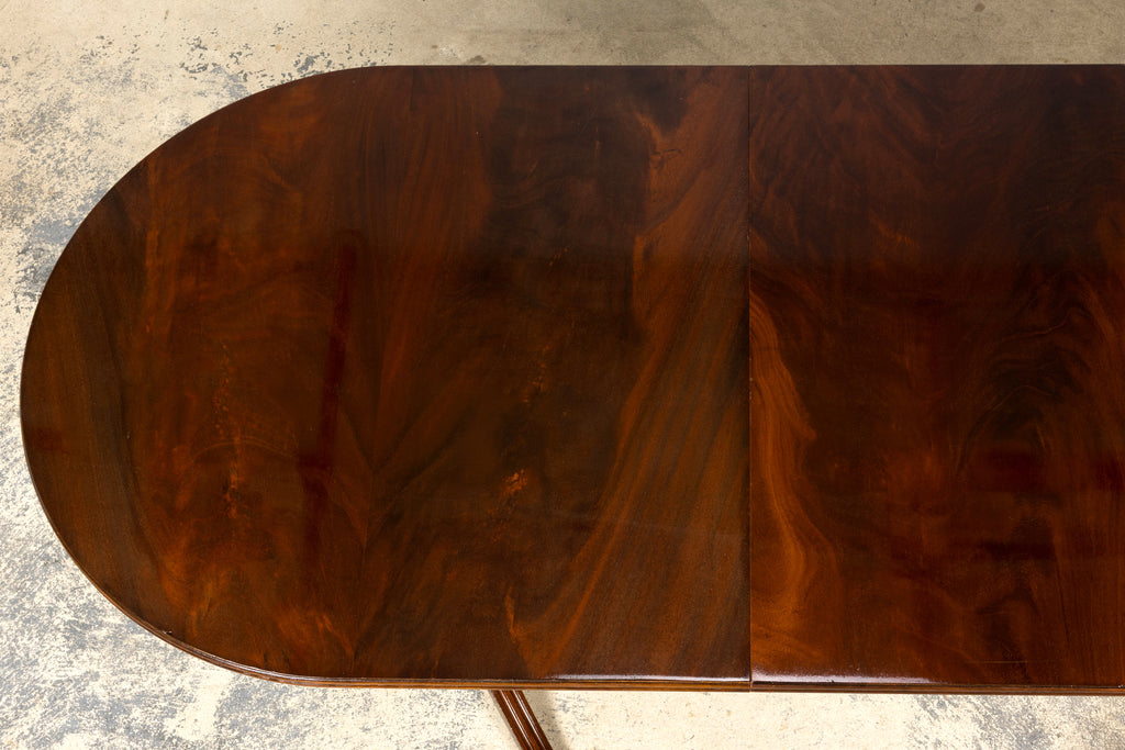 Mid-Century English Georgian Style Mahogany Double Pedestal Extendable Dining Table