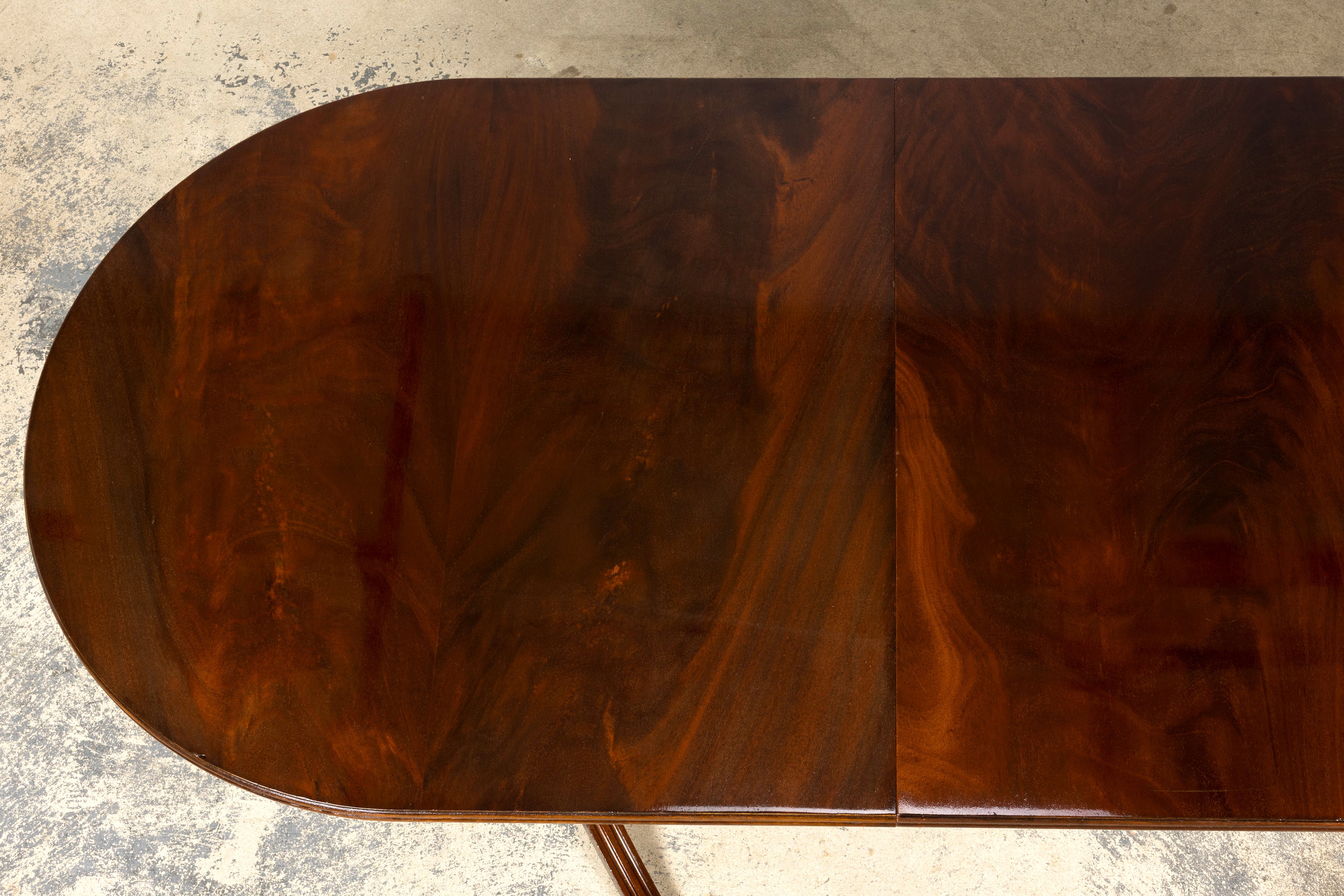 Mid-Century English Georgian Style Mahogany Double Pedestal Extendable Dining Table