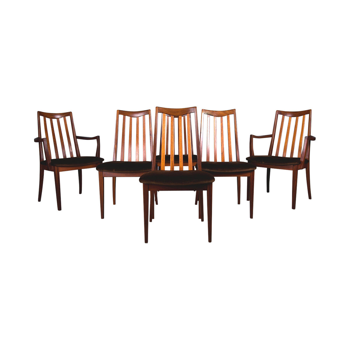 Mid-Century Modern G-Plan Teak Dining Chairs W/ Brown Velvet - Set of 6