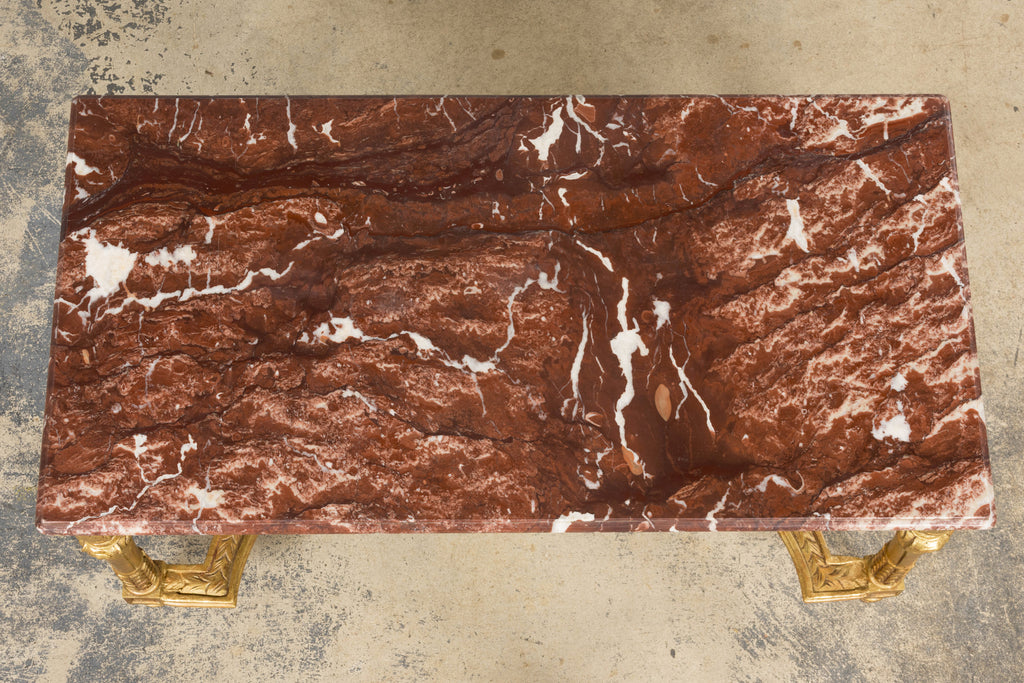 Mid 19th Century French Napoleon III Giltwood Coffee Table with Rouge Marble Top, Provence