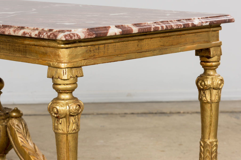 Mid 19th Century French Napoleon III Giltwood Coffee Table with Rouge Marble Top, Provence