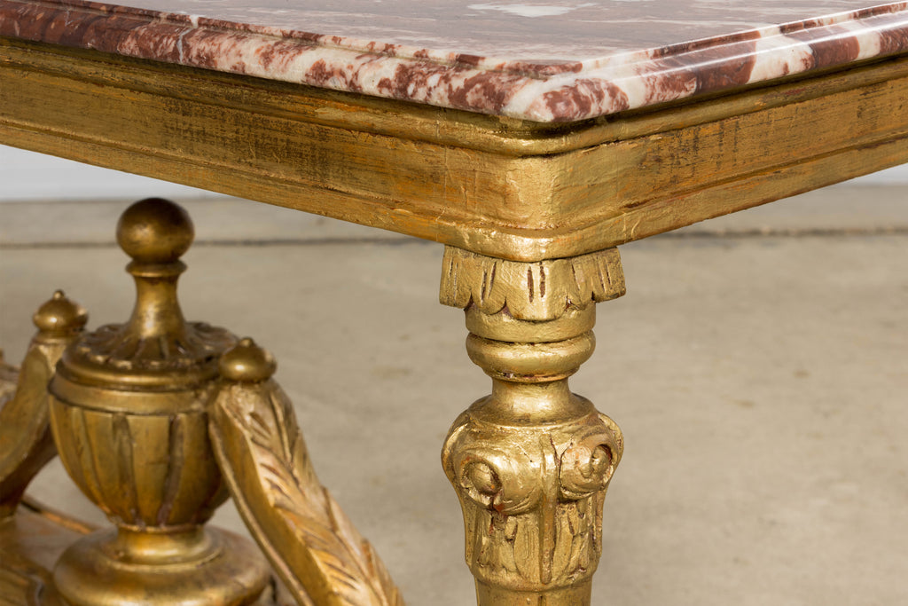 Mid 19th Century French Napoleon III Giltwood Coffee Table with Rouge Marble Top, Provence