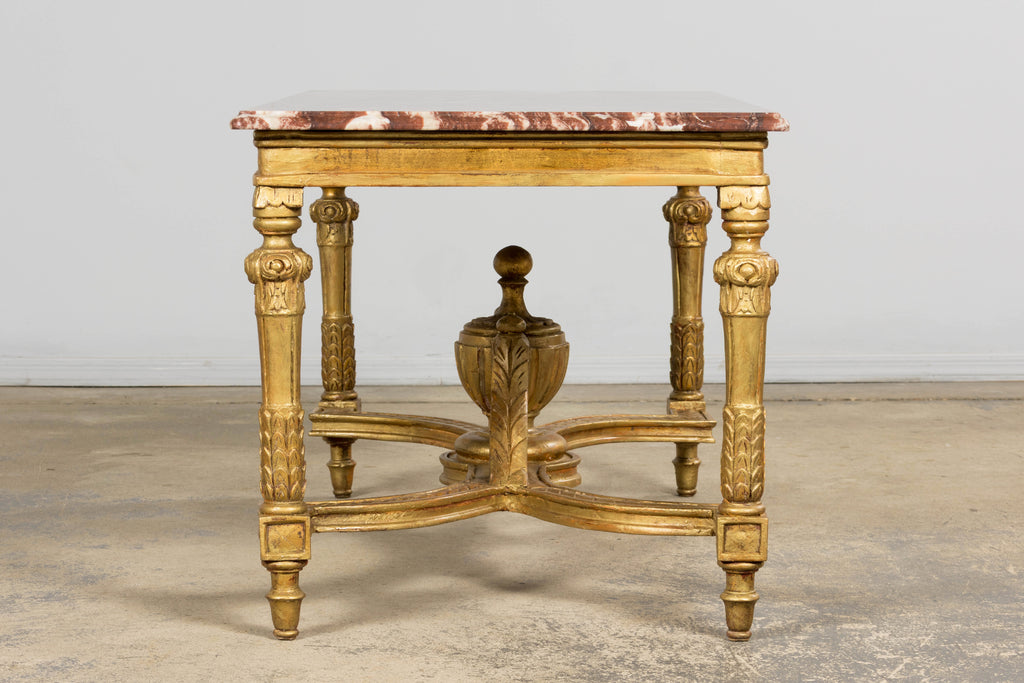 Mid 19th Century French Napoleon III Giltwood Coffee Table with Rouge Marble Top, Provence