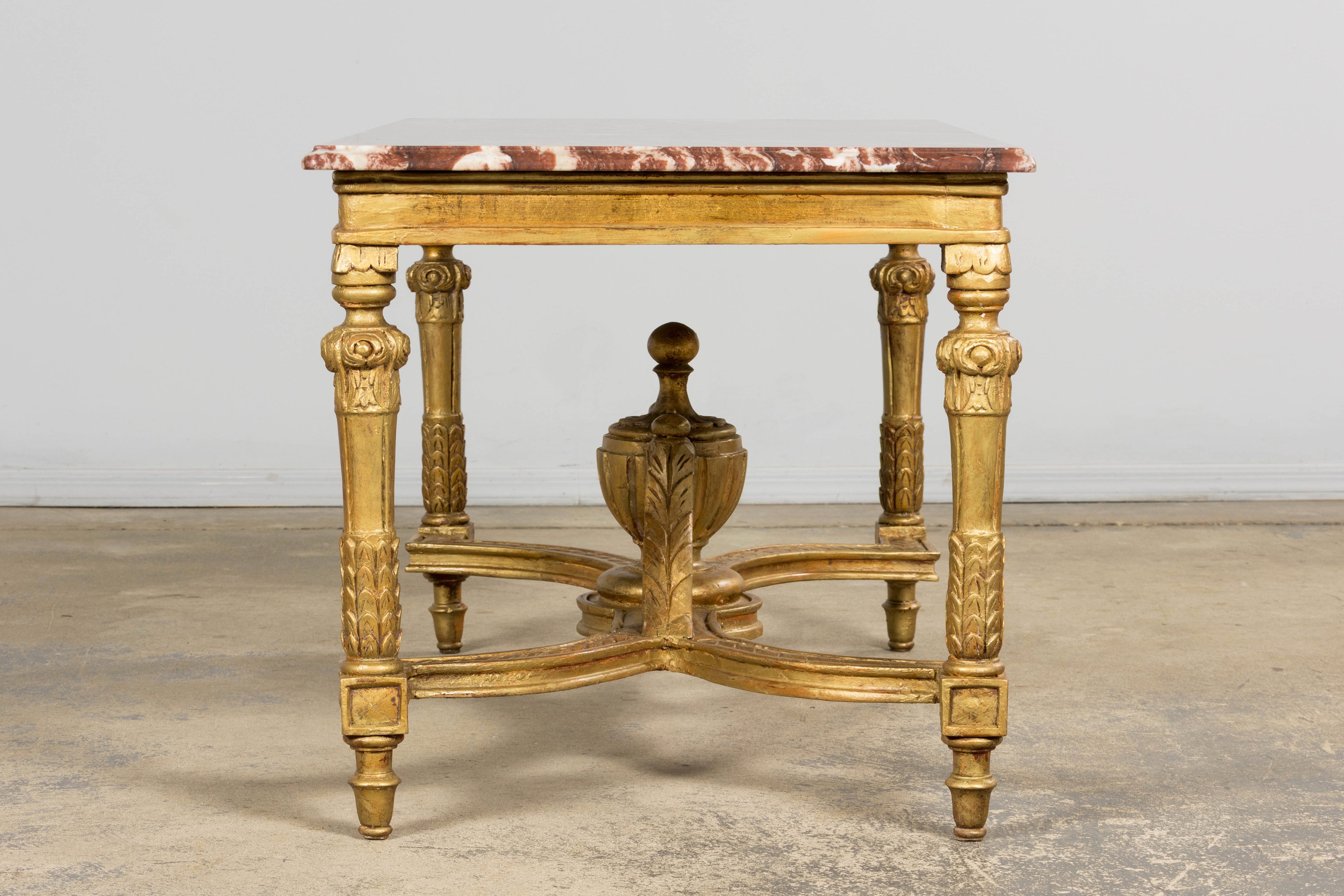 Mid 19th Century French Napoleon III Giltwood Coffee Table with Rouge Marble Top, Provence