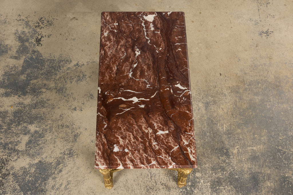 Mid 19th Century French Napoleon III Giltwood Coffee Table with Rouge Marble Top, Provence