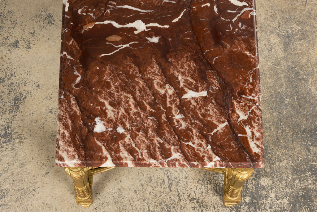 Mid 19th Century French Napoleon III Giltwood Coffee Table with Rouge Marble Top, Provence