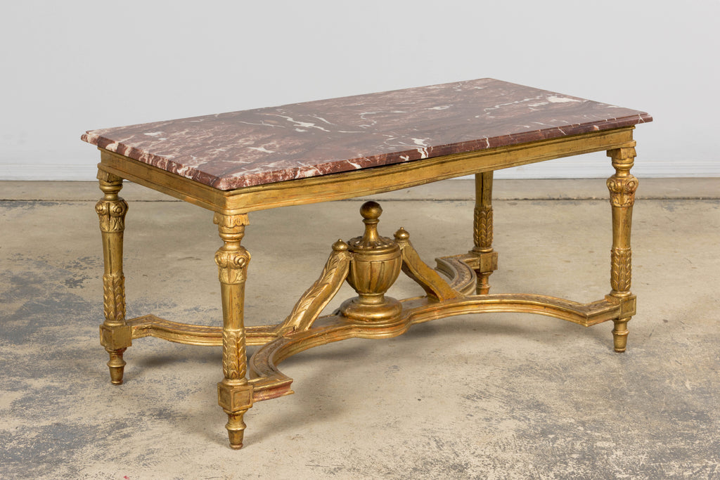 Mid 19th Century French Napoleon III Giltwood Coffee Table with Rouge Marble Top, Provence