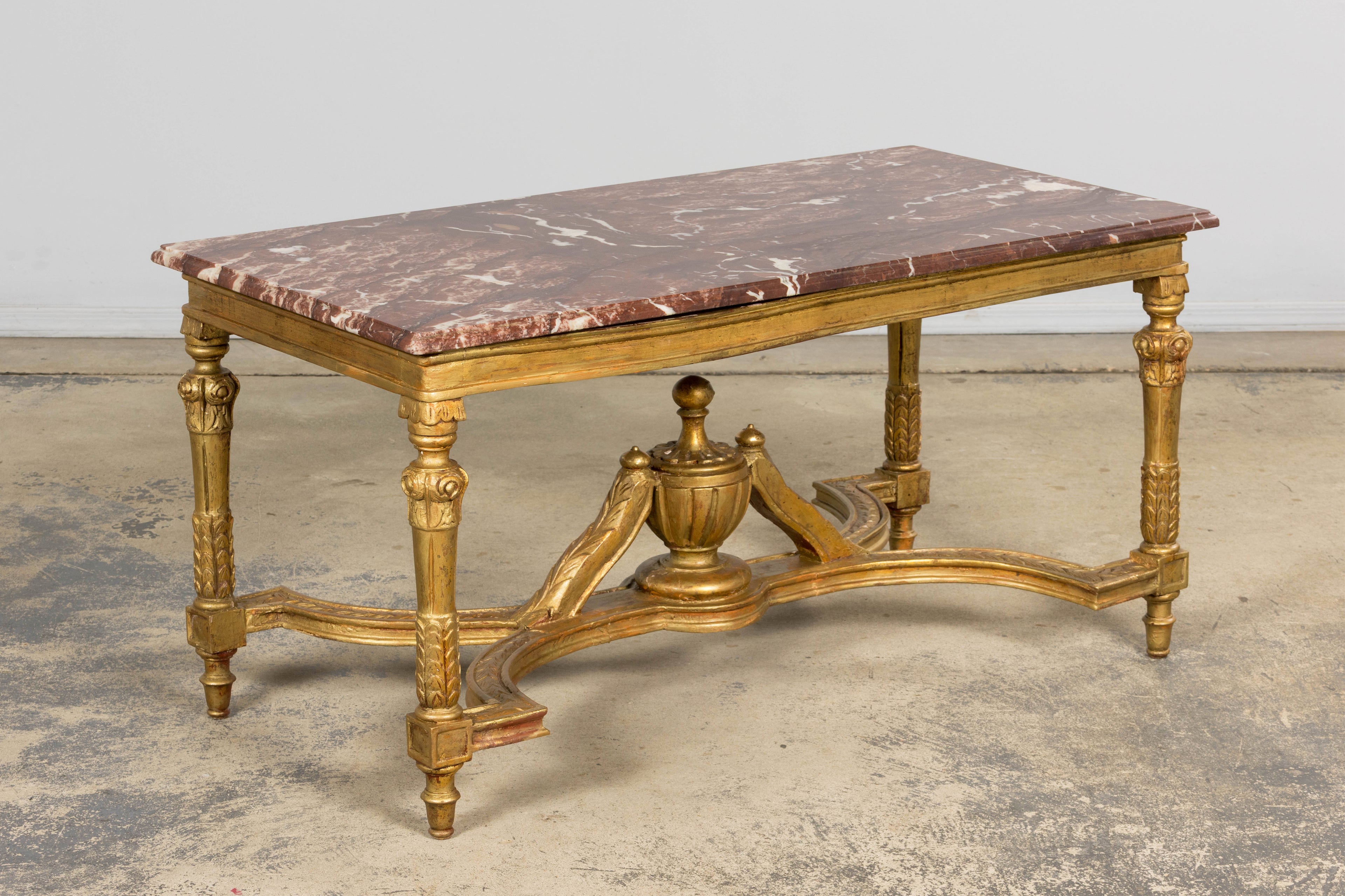 Mid 19th Century French Napoleon III Giltwood Coffee Table with Rouge Marble Top, Provence