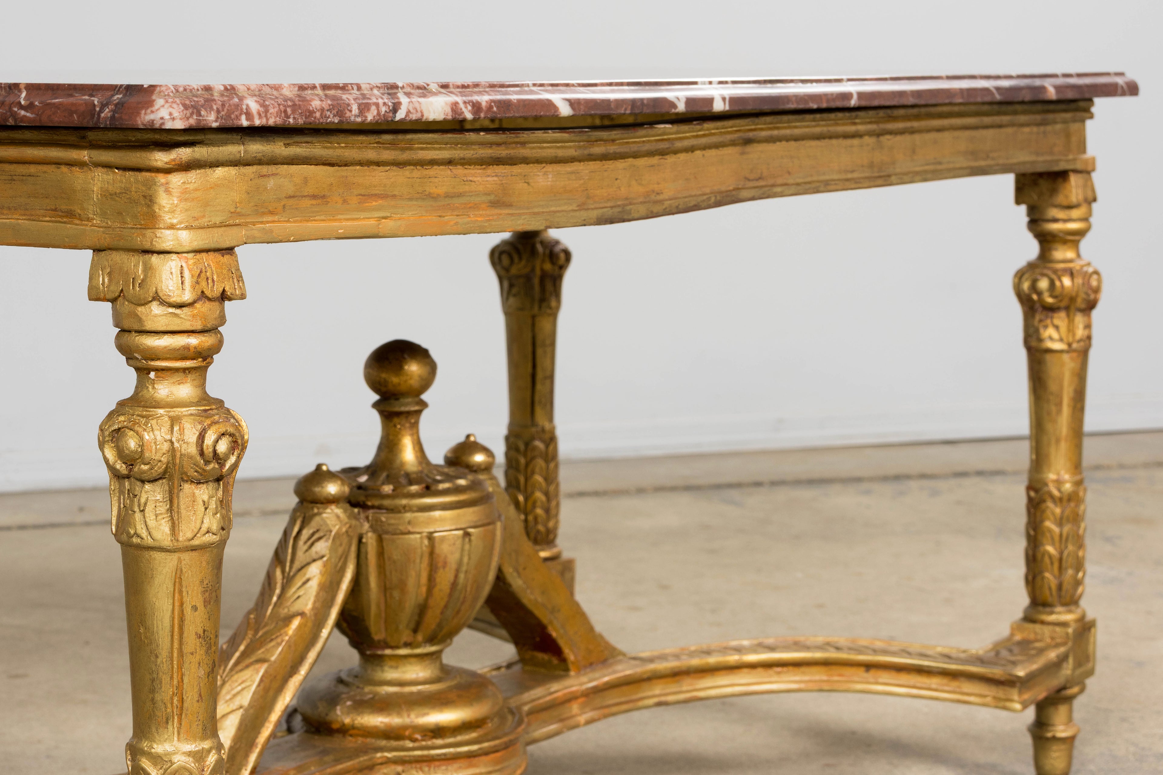 Mid 19th Century French Napoleon III Giltwood Coffee Table with Rouge Marble Top, Provence