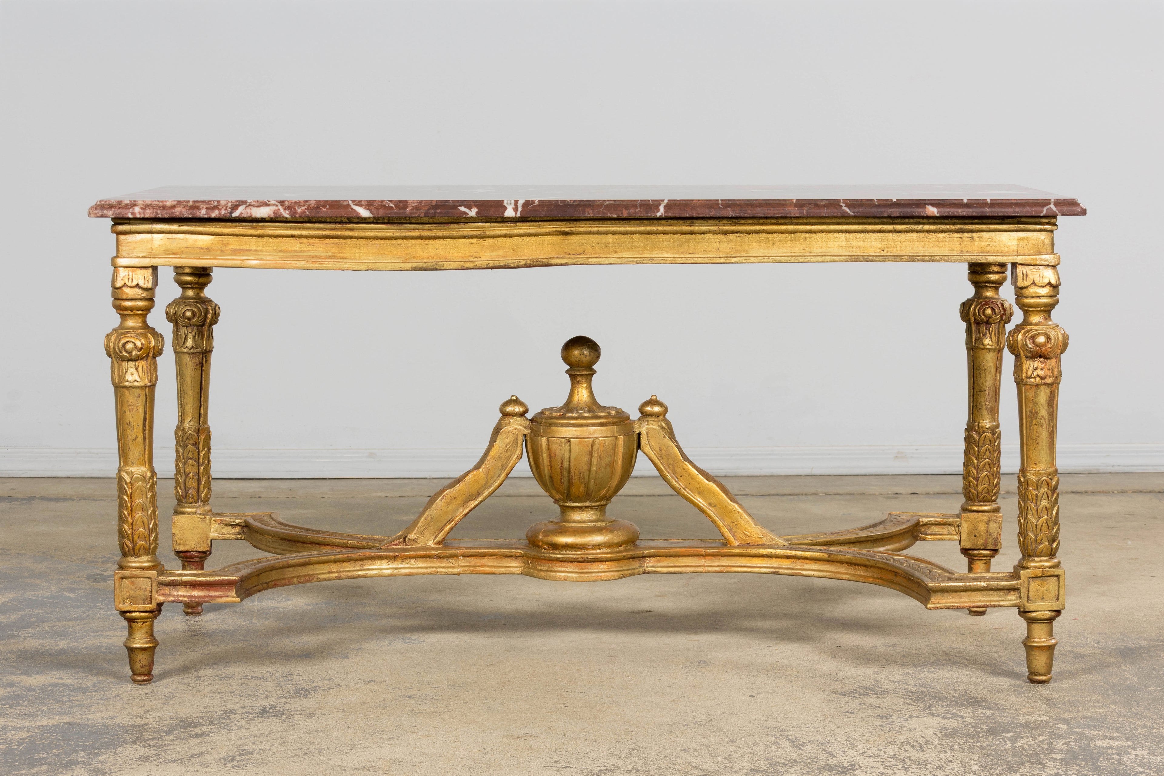 Mid 19th Century French Napoleon III Giltwood Coffee Table with Rouge Marble Top, Provence