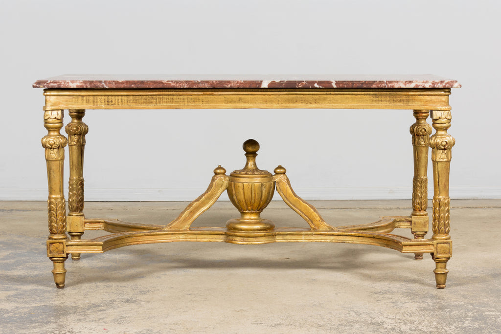 Mid 19th Century French Napoleon III Giltwood Coffee Table with Rouge Marble Top, Provence