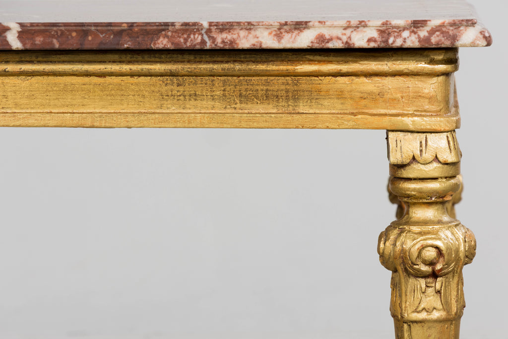 Mid 19th Century French Napoleon III Giltwood Coffee Table with Rouge Marble Top, Provence