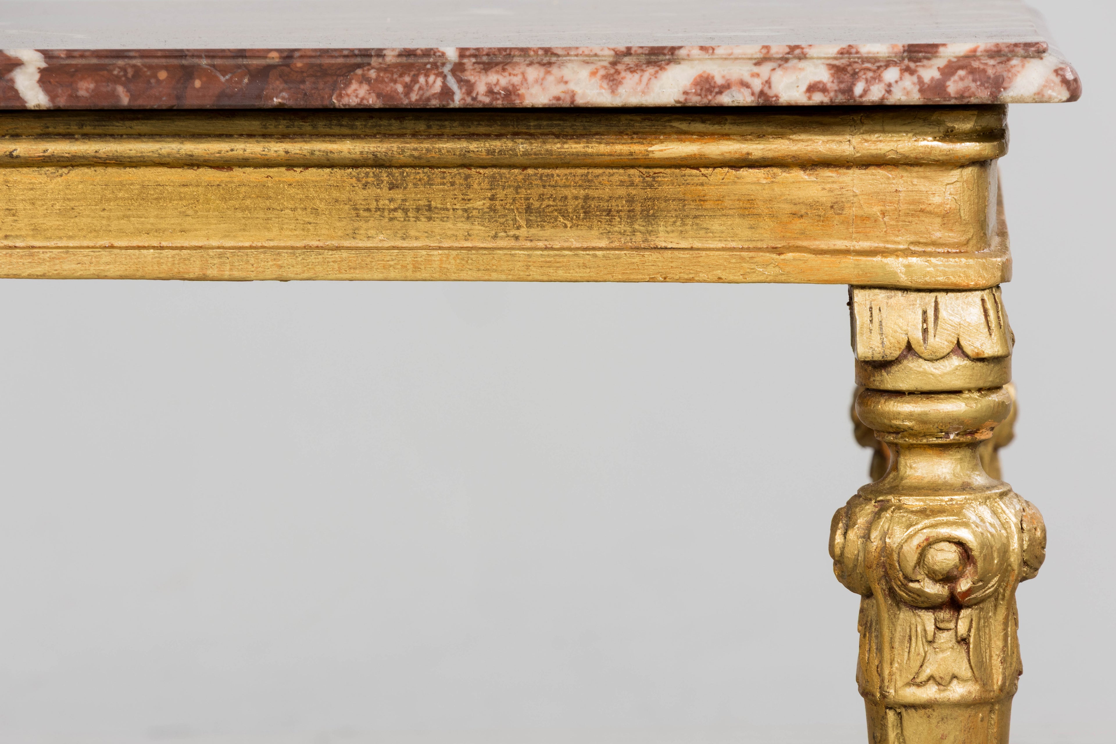 Mid 19th Century French Napoleon III Giltwood Coffee Table with Rouge Marble Top, Provence