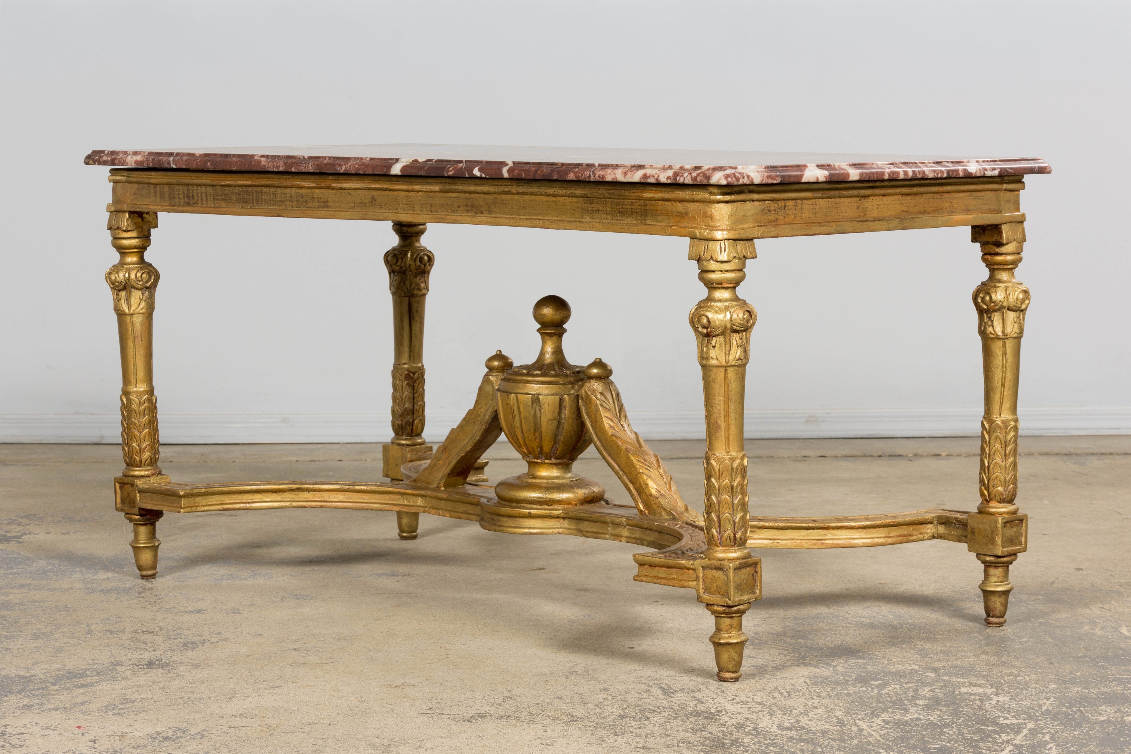Mid 19th Century French Napoleon III Giltwood Coffee Table with Rouge Marble Top, Provence