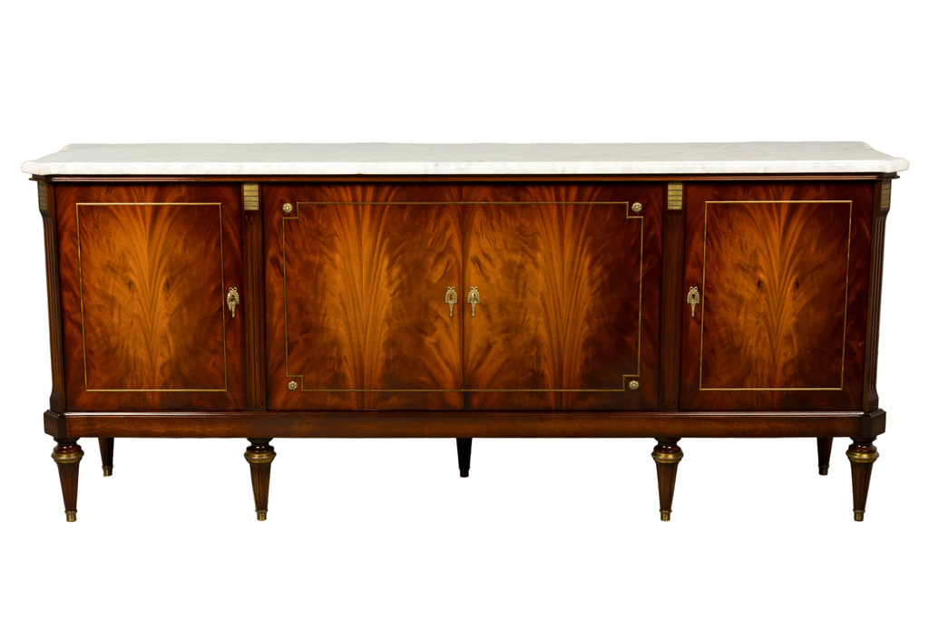 Mid 20th Century French Louis XVI Style Mahogany Sideboard Buffet with Carrara Marble Top